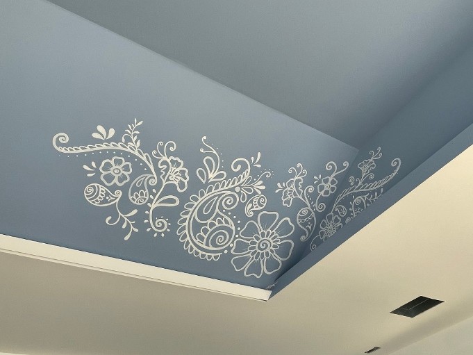 Hand Painted Henna Pattern for a Pool House Ceiling